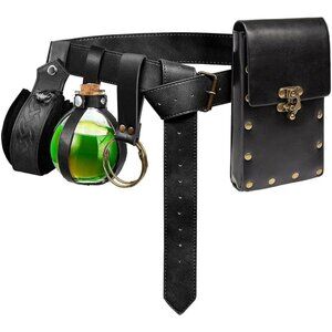 Steampunk Tri_black Leather Belt Pouch Waist Bag Medieval Phone Holder CosplayX